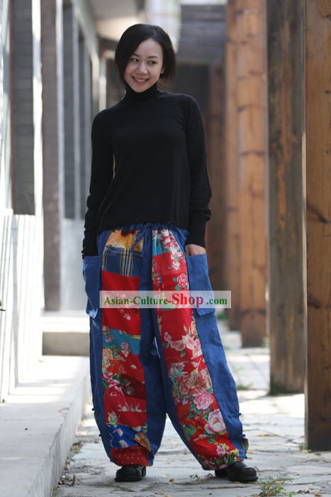 Chinesische klassische handgemachte Folk Cotton Hosen für Frauen