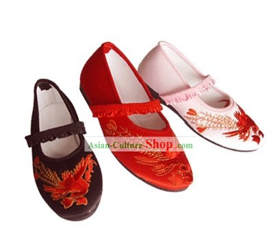 Chinese Traditional Handmade Embroidered Satin Shoes for Children (phoenix)