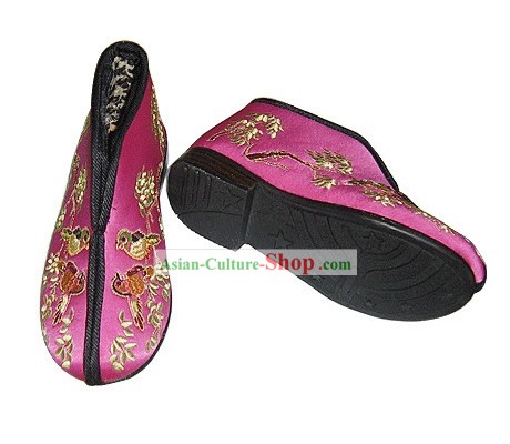 Chinês tradicional Handmade bordado sapatos de cetim grosso de Inverno para a Infância (pegas)