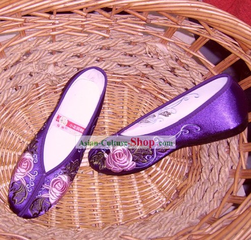 Chinese Traditional Handgefertigte Eingesticktes Prinzessin Satin-Schuhe (Pfingstrose, schwarz)