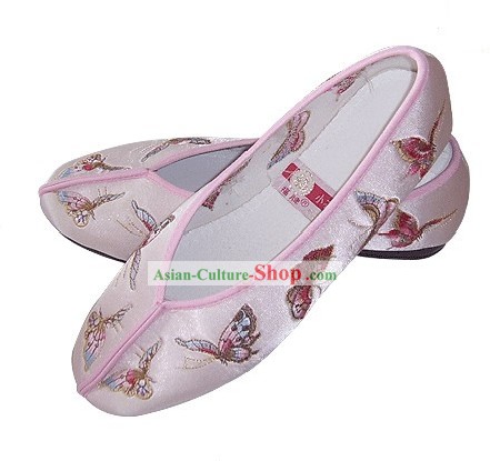 Chinês tradicional Handmade Shoes borboleta bordada cetim (rosa)