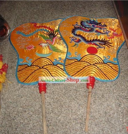 Chinese Traditional Handmade Palace Day and Night Fans Pair