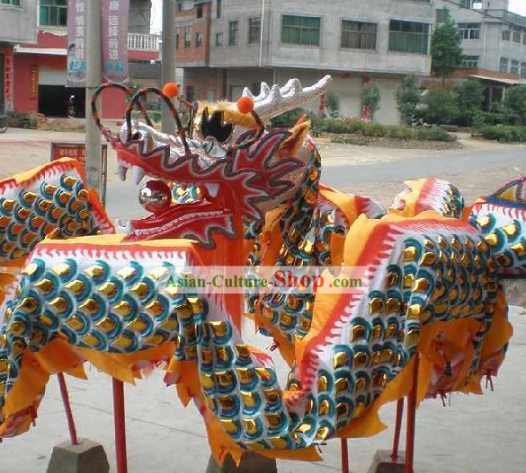 Supreme Chinese Traditional Dragon Dance Equipments Complete Set (Gold Armor Silver Dragon)