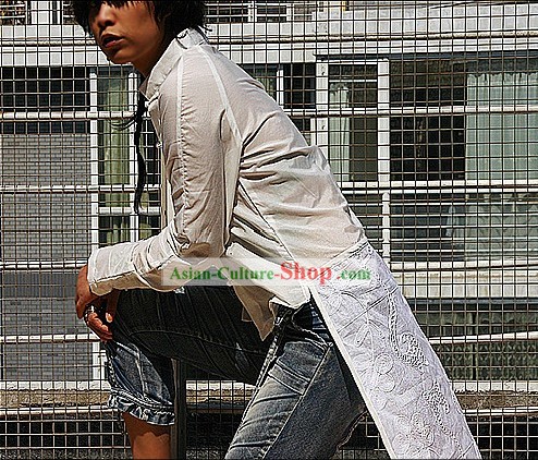 Chinesische Einzigartiges Design Vorne Short Back Long Long Sleeve White Shirt
