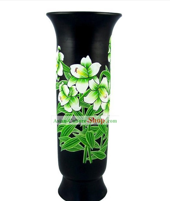 Tradicional china Longshan Barro Negro - Florero Lily