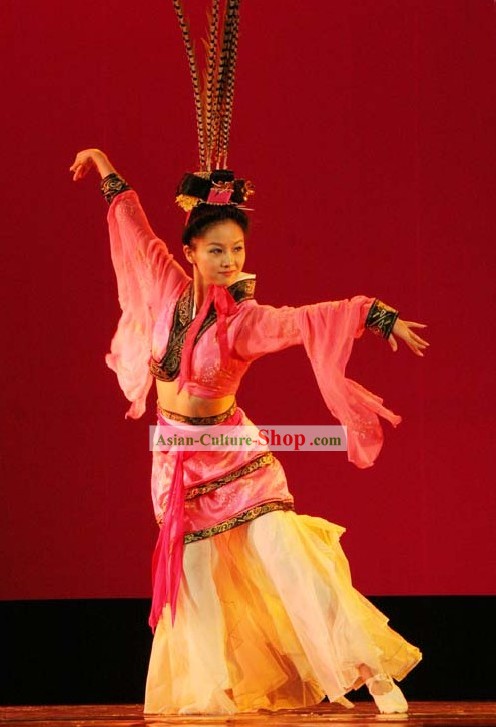 Chinese Classic Han Dynasty Dance Costumes with Long Feather Hat