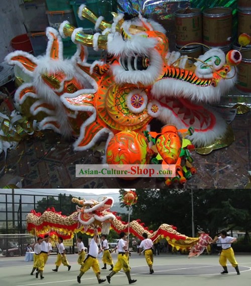 Supreme Chinese Traditional Große Klassik Schafwolle Dragon Dance Equipments Komplett-Set (Gold)