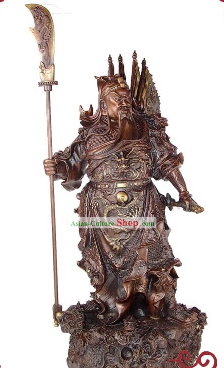 Chinese Classic Kai Guang Guan Gong und Nizza Dragons Statue (tapfere und kluge)