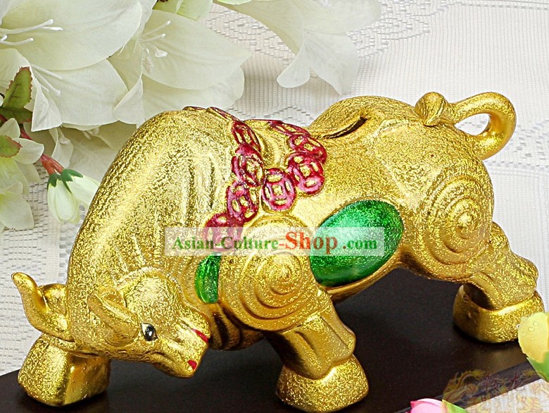 Supreme Chinese New Year Golden Ceramic Cow Piggy Banks (2 pieces set)