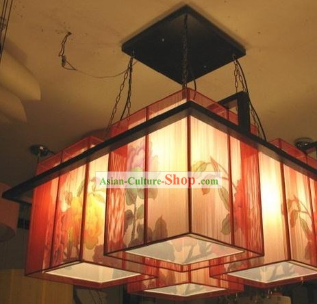 Stunning Chinese Large Peony Parchment Ceiling Lantern