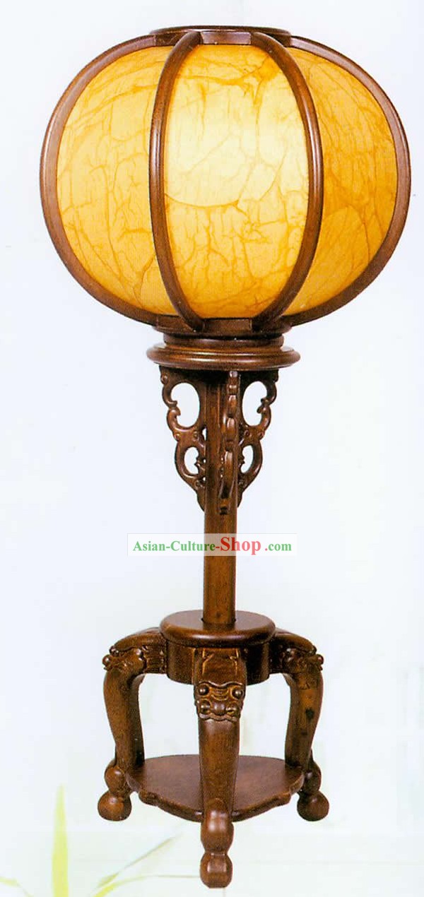 25 Inches Large Chinese Hand Carved Wooden and Sheepskin Reading Lantern