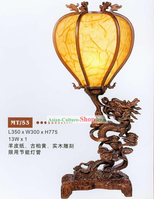 31インチの高さ大きな中国ハンド木彫りの龍デスクランタンを
