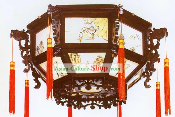 中国ハンドはダブルドラゴン宮殿の天井のランタンを彫
