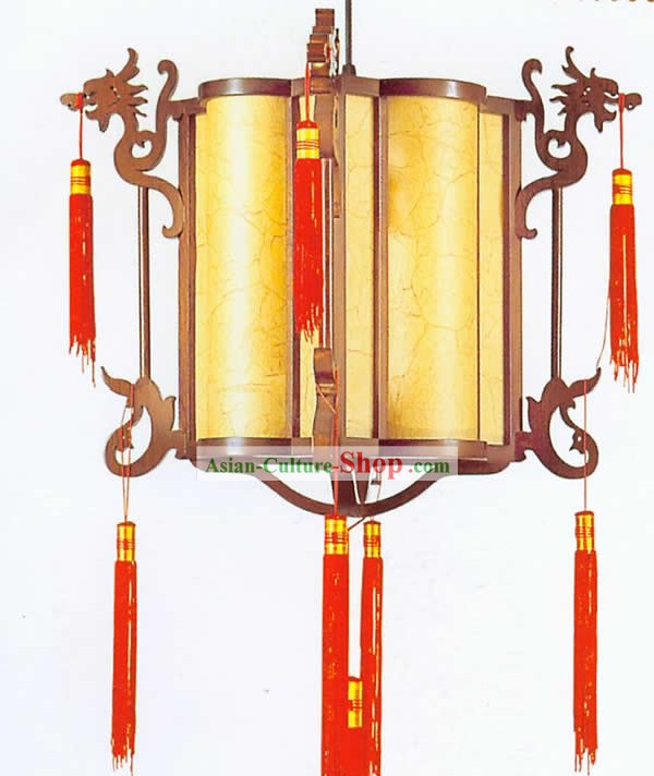 中国ハンドは、木彫りのプレーンダブルドラゴンの天井のランタンをメイド