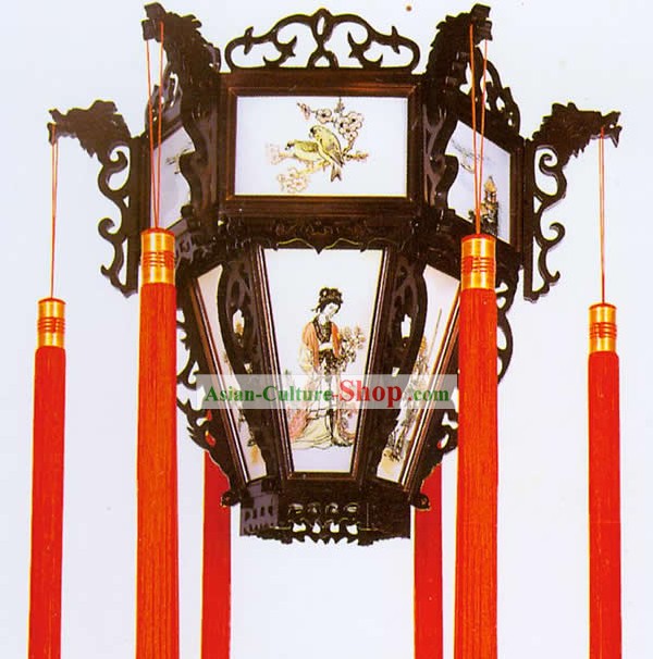 20 Inches Large Chinese Hand Made Wooden Ceiling Lantern - Ancient Four Beauties
