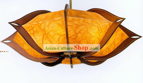 Chinese Traditional Hand Made Flower Shape Sheepskin Wooden Ceiling Lantern