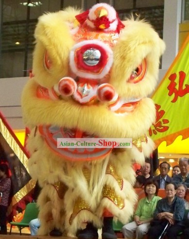 Supreme Competition and Parade Long Sheep Wool Southern Lion Dance Costumes Complete Set (yellow)