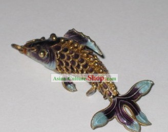 Prata Cloisonne Artesanato Tradicional Chinesa-Purple Goldfish