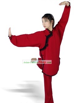 リュートのボタンを持つ女性のための中国の伝統シルクコットンカンフーの制服