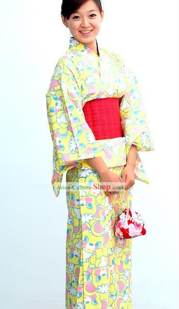 Traditional Japanese Kimono Handbag and Geta Full Set