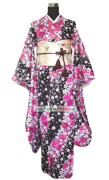 Traditional Japanese Spring Kimono Handbag and Geta Full Set