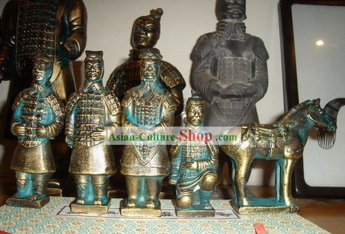 4 Zoll Chinese Terra Cotta Warriors 5 Stück Messing Statuen Set