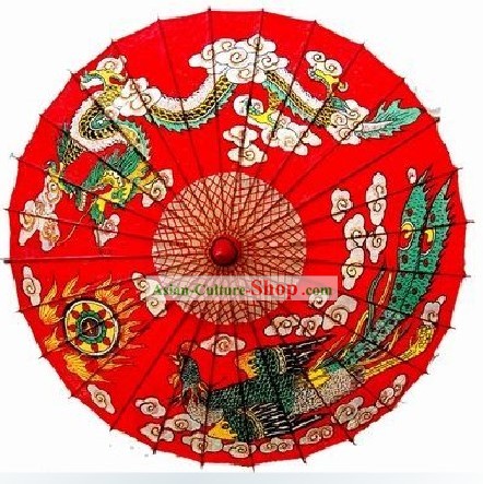 Miao Minority Handmade Dragon and Phoenix Red Umbrella