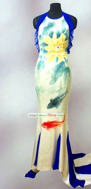 Chinese Original Design Long Silk Cheongsam Qipao