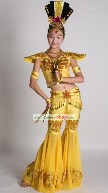 Chinese Classic Fei Tian (Flying Apsaras) Costumes, Hair Decoration and Accessories Complete Set