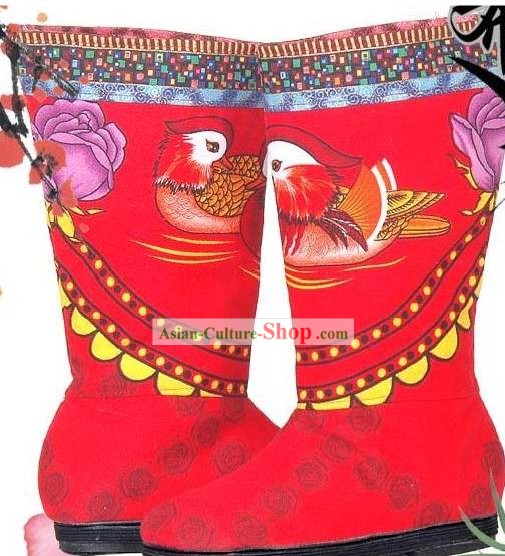 Traditional Chinese Hand Embroidery Mandarin Duck Cloth Boots