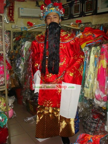 Traditional Chinese Festival Celebration Cai Shen Costumes and Hat Complete Set