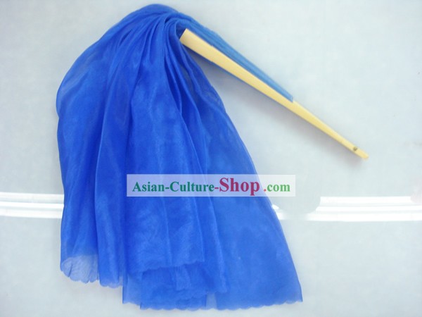 Китайский традиционный танец с веером синий шелковый