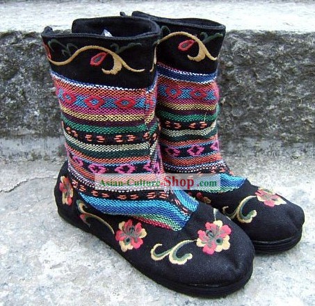 Chinês tradicional Handmade Yunnan Botas Sapatos de pano bordado