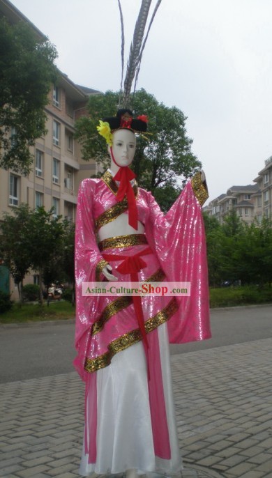 中国古代舞踊の衣装とロングフェザーハットコンプリートセット
