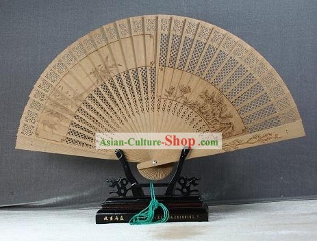 Верховный Китайский традиционный вентилятор сандалового дерева - Слива Блоссом и бамбука