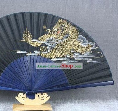 Gold Dragon Silk Fan