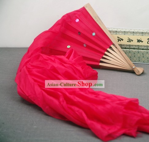 59 pollici a lungo in seta pura danza Red Ribbon Fan