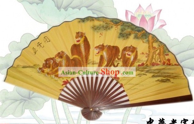 65 дюймов Китайский традиционный ручной работы вентилятора Висячие Шелковый интерьера - Тигры семьи