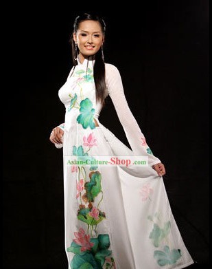 Vietnam Lotus branco clássico e Costume Set Hat