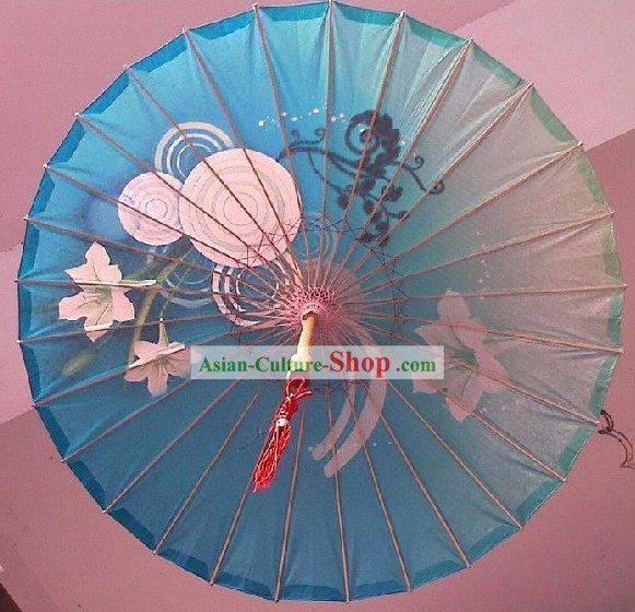 Chinese Traditional Hand Made Blue Flower Umbrella