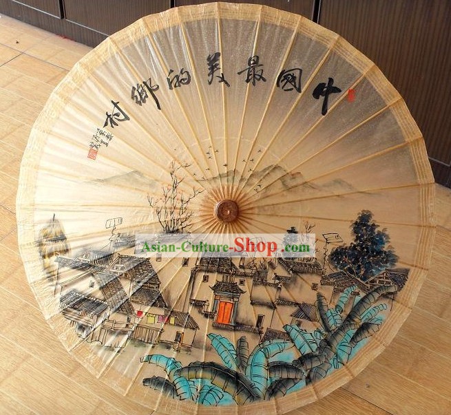 Tradicionales Mano China Playa pintura, la lluvia y el paraguas de sol - China Village