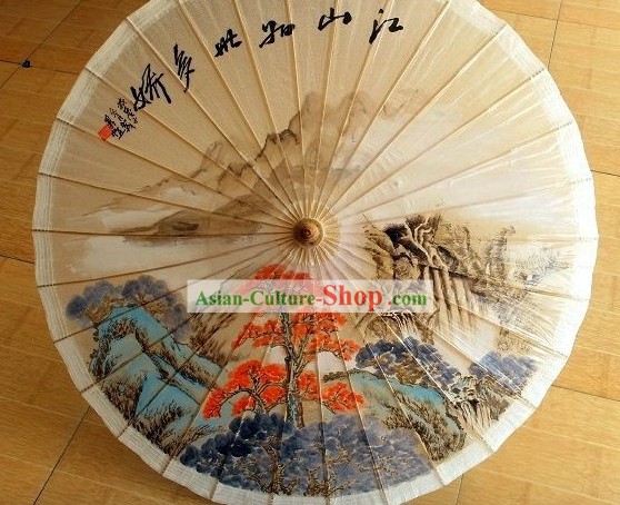 Traditional Chinese Hand Painting Beach, Rain and Sun Umbrella - Jiangnan Landscape