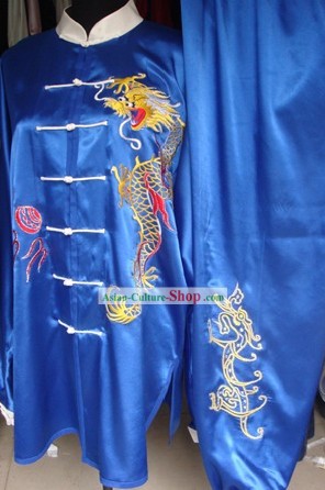 Chinas Kampfsport Tai Chi Bestickte Drachen Bluse und Hose Komplett-Set