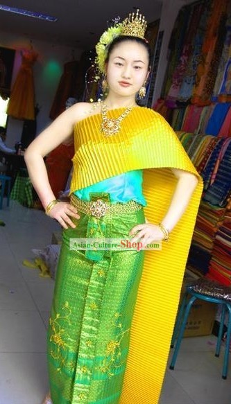Tradicional Tailandés Corte Peacock Vestido Disfraz Juego Completo