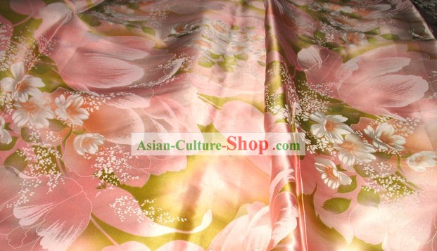 Romantico rosa fiori tessuto di seta
