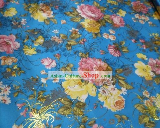 Fiore blu Brocade Fabric
