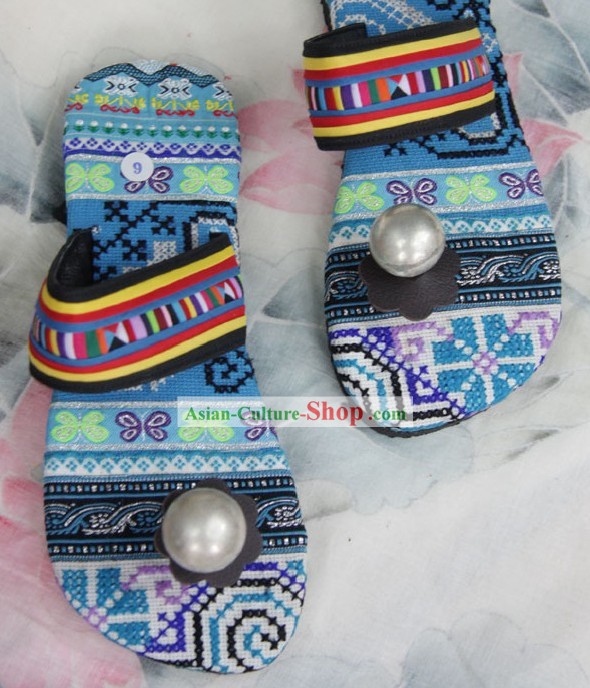 Zapatilla chinos bordados hechos a mano de las minorías Miao