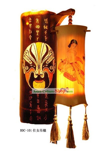 中国オペラマスクと美しさ竹の壁ランタン