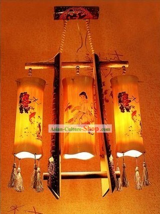 Chinese Hand Made Bamboo Ceiling Lanterns Set