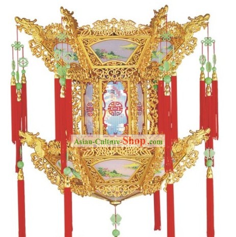 35 Inch Large Golden Dragon Chinese Palace Lantern